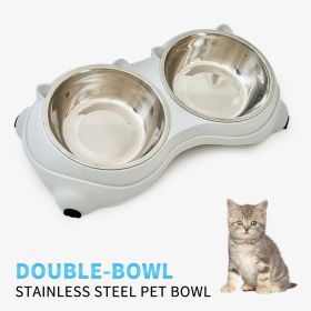 Double Stainless Steel Pet Bowl Set, Macaron Colors, Non-Slip Base And Easy To Clean For Cats And Dogs, Indoor And Outdoor Use (Color: Grey)