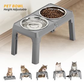 Height Adjustable Stainless Steel Buttons For Dogs - Anti-Slip Feeding Station For Small And Medium Dogs - Ergonomically Designed For Healthy Eat (Color: Grey)